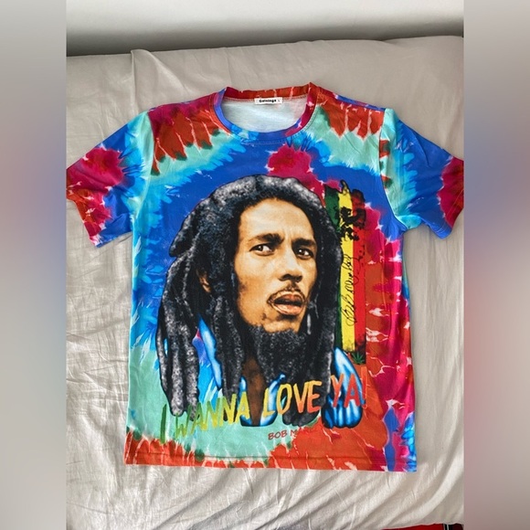 BOB MARLEY "I WANNA LOVE YA" Tie Dye Colourful T-Shirt in Large - Picture 3 of 8